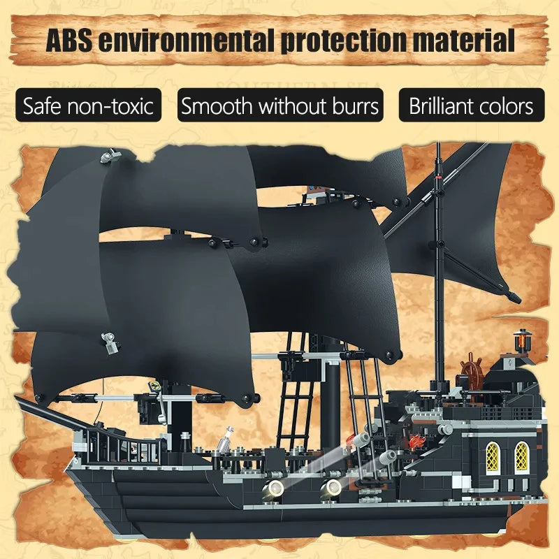 Pirates Of The Caribbean Ship Queen's Revenge Warship Black Pearl Sailboat Building Block Bricks MOC 4195 Assembly Toys Kid Gift