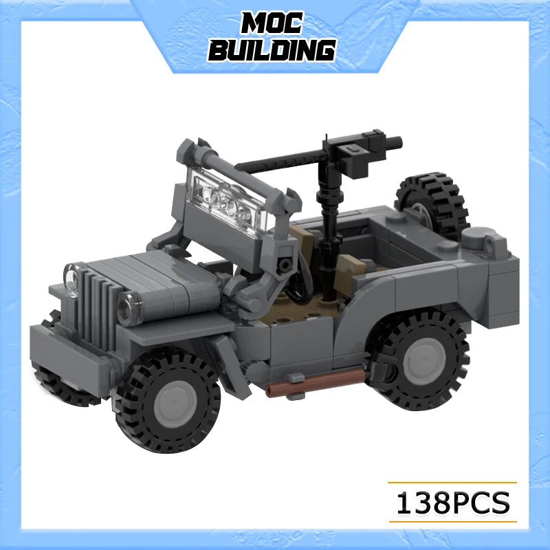 MOC Militaire Serie Jeep Model Bouwstenen 1:35 Schaal Licht Vrachtwagen Doe-Het-Zelf Samenstellen Blokken Creatief Auto Speelgoed Collectie Kerstcadeau