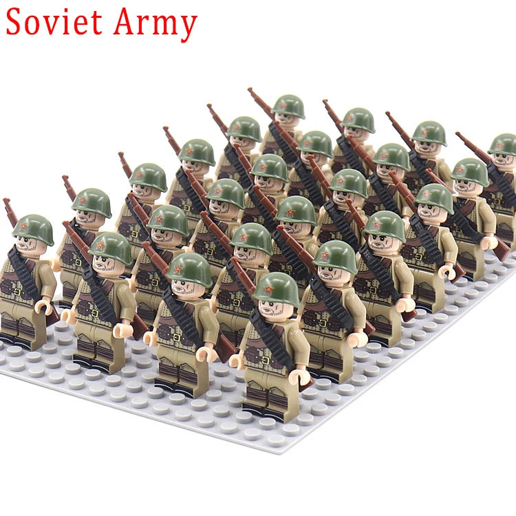 24pcs WW2 Military Army Soldier Soviet US UK German France Building Blocks Set Model Bricks Action Figures Weapon Toys Kids Gift - CADA BRICKS®