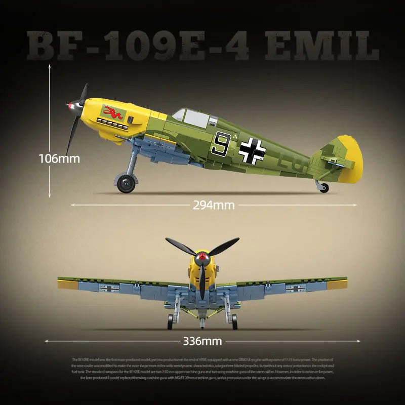 New WW2 Military Weapons Aircraft BF-109E-4EMIL Fighter Building Blocks Model Army Bricks Soldier Toys For Kids Boy Gift 631PCS