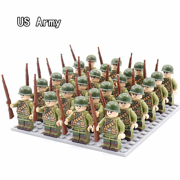 24pcs WW2 Military Army Soldier Soviet US UK German France Building Blocks Set Model Bricks Action Figures Weapon Toys Kids Gift - CADA BRICKS®