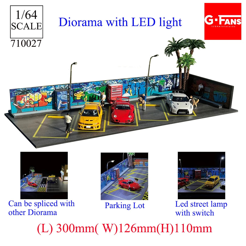 GFans NY Modell 1:64 Skala Diorama Bilgarasje Modell Med LED-lys Parkeringsplasser By DIY Modellsett Samling Display Gaver