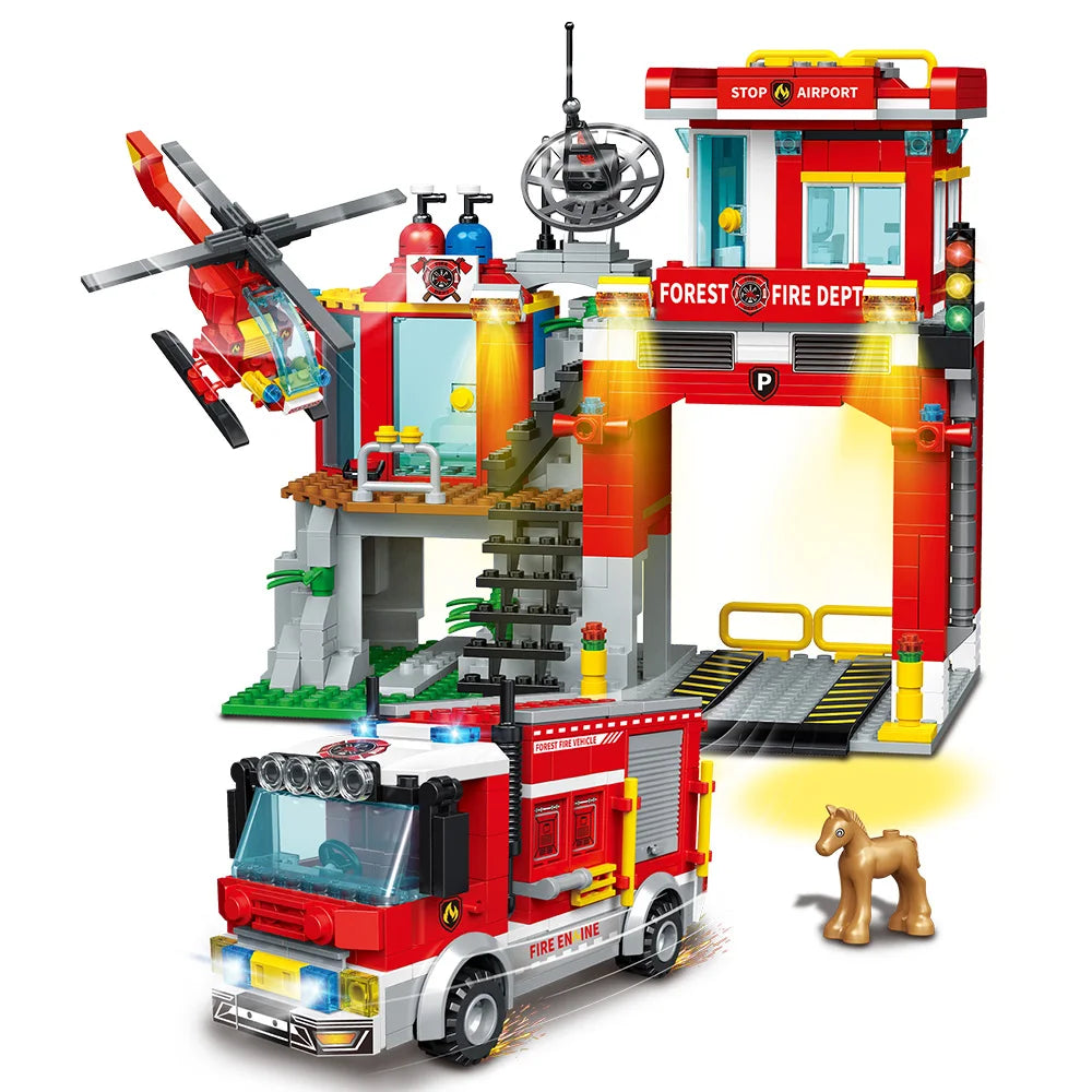 City Oceans Fire Station Blocks Compatible with leg0 Fire Station Set with Fire Station,Fire Helicopter,Fire Ship,Rescue Boat