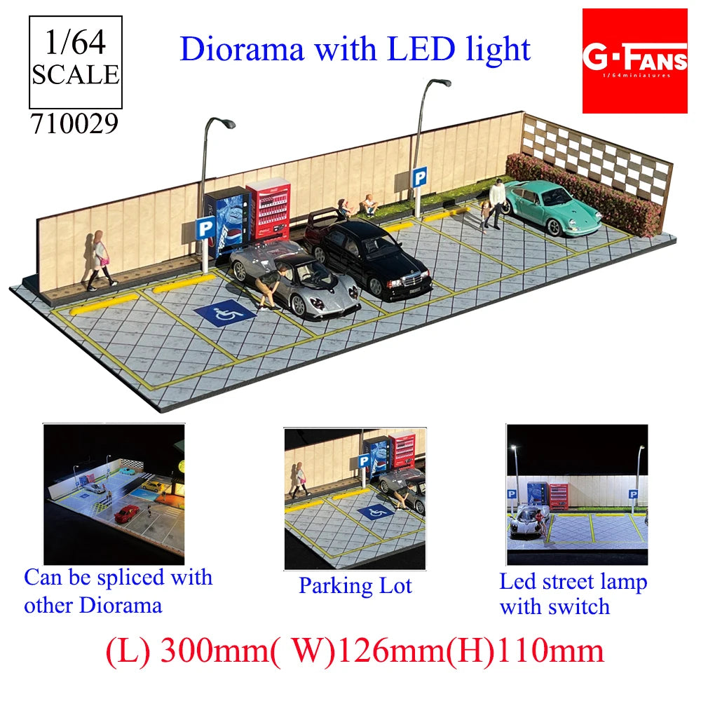 GFans NEW Model 1:64 Scale Diorama Car Garage Model With LED Lights Parking Lots City DIY Model Sets Collection Display Gifts