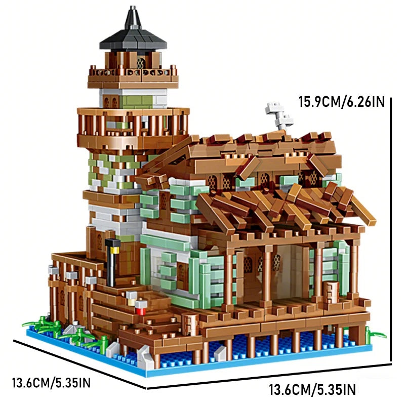 Micro Building Blocks Fishing Village Cottage, Architectural Building Blocks City House Model Gift for Girls and Boys, Kids Toys