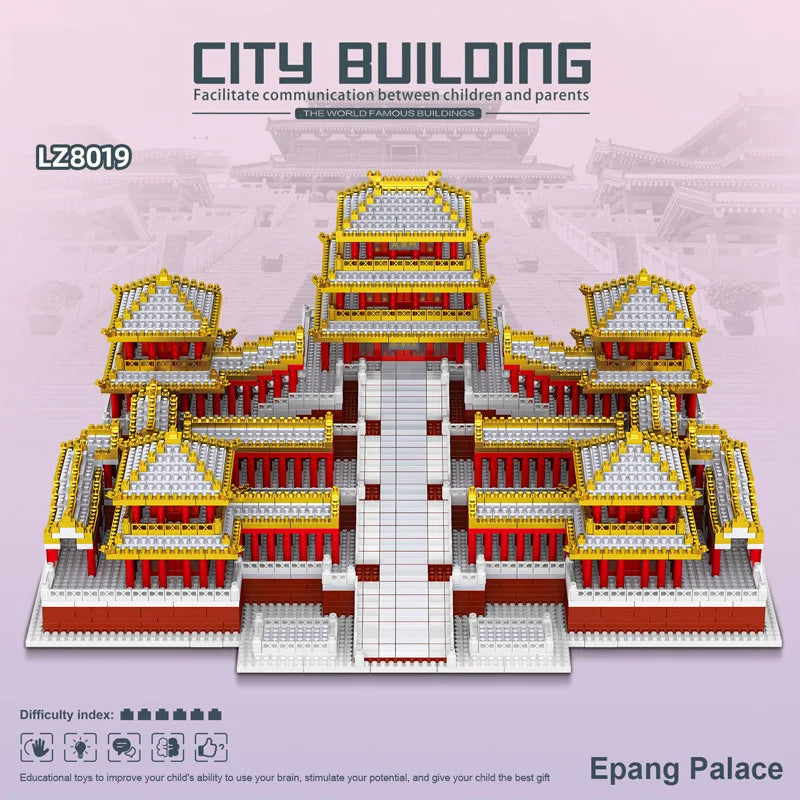 Chinese Historical Civilization Architecture Micro Diamond Block Snow Epang Palace Model Building Brick Toy Nanobrick Collection