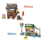 Mini Japanese Octopus Braised Chinese Restaurant Hong Kong Food Shop Street View Building Blocks Boys and Girls Children's Gift