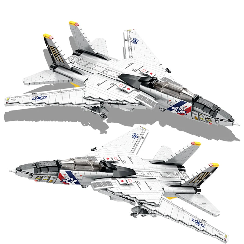 1443PCS Military Tomcat F14 Fighter Aircraft Building Blocks MOC Carrier-Base Fighter Model Bricks Set Holiday Gifts Kids Toys
