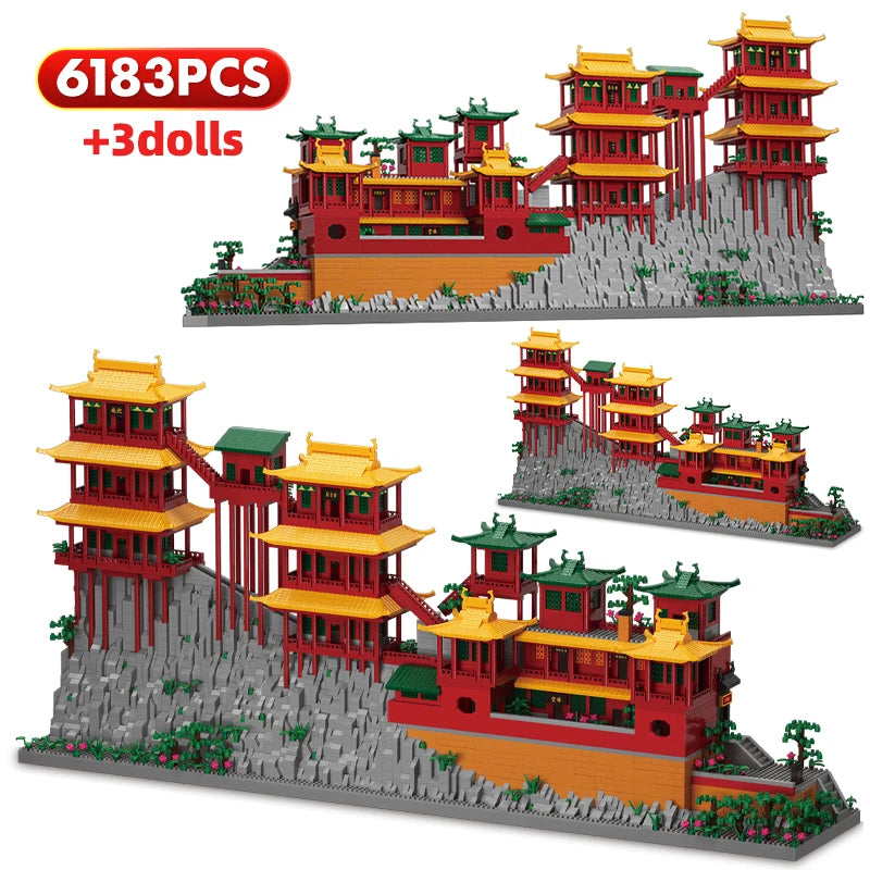 6183PCS City Mini Ancient Hanging Temple Architecture Building Blocks Traditional House Figures Bricks Toy For Kids Gifts