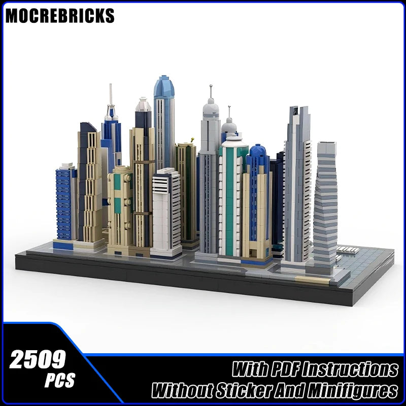 Famous City Skyscrapers Dubai Marina Modular Sea Street View Architecture MOC Building Blocks Tower Bricks Boy Toys Xmas Gifts