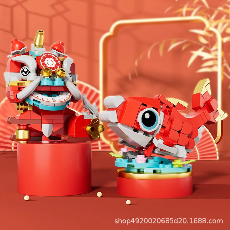 Chinese style beast building blocks ornaments lion awakening  dragon year souvenirs new year's day gift toys - CADA BRICKS®