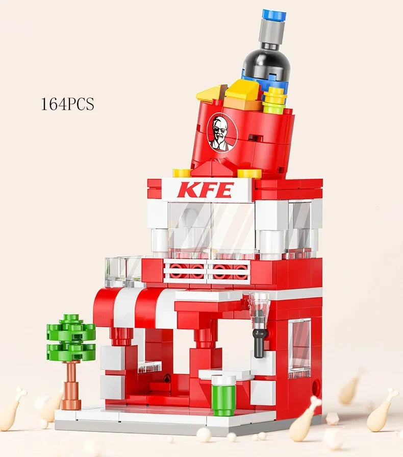 2025 Mini Shop Market Street View Sets Model Building Blocks Hamburger Restaurant Retail Store Creative Architecture Friend