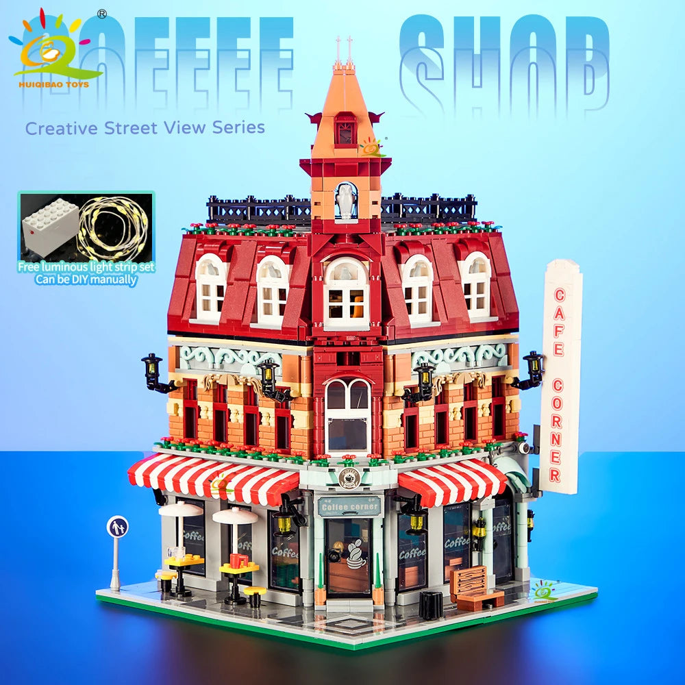 HUIQIBAO Toys MOC City Corner Coffee Shop Architecture Style Street View Micro Building Blocks for Children Construction Bricks - CADA BRICKS®