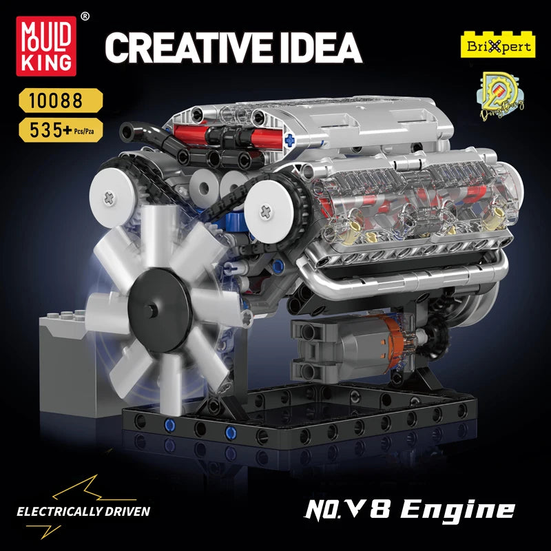 Mould King 10088 Technik Electrically Driven No.V8 Engine Model Building Blocks Set Creative Educational Toys