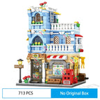 City Street View Modular Mall Supermarket Hotel Burger Coffee Shop Retro Flower House MOC Architecture Building Blocks for Kids