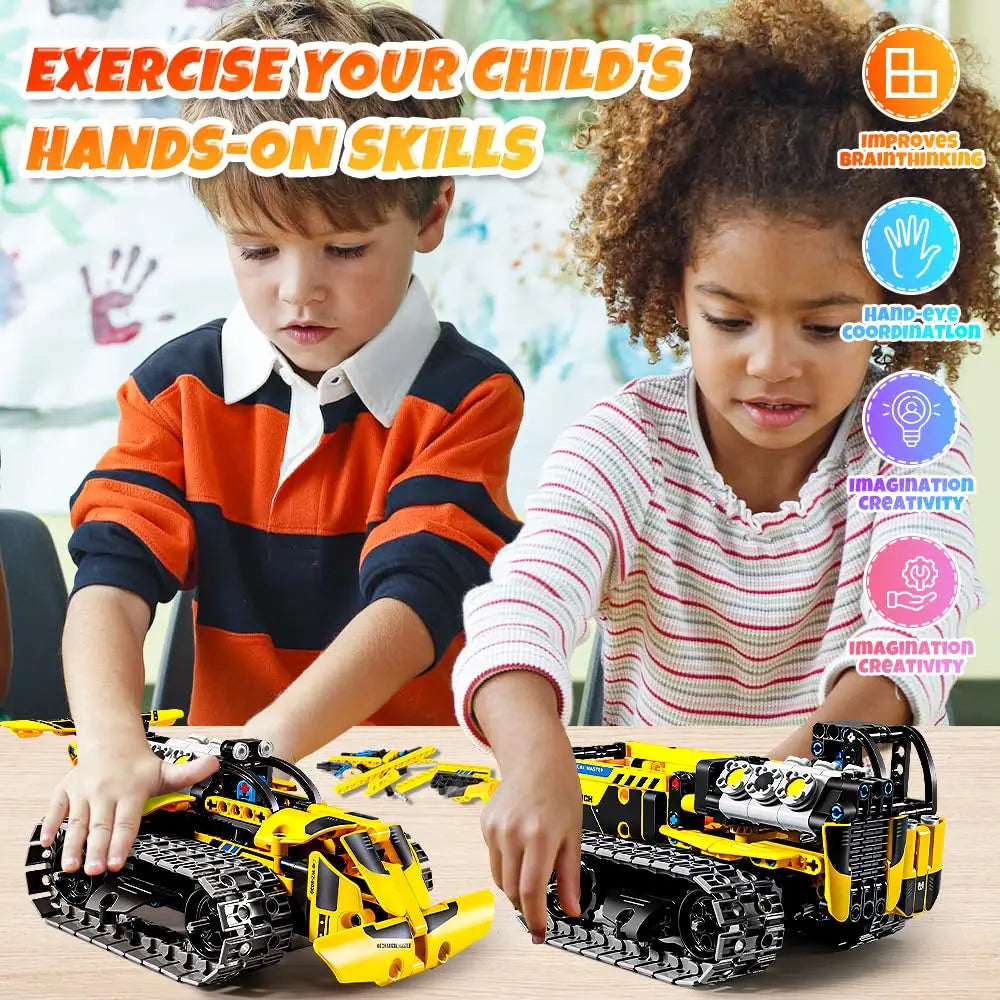 542pcs 3 in 1 Remote Control Programming Truck/Bulldozer Building Blocks Stem Kits for Kids Age 8-10 Educational Toys Boys Gifts - CADA BRICKS®