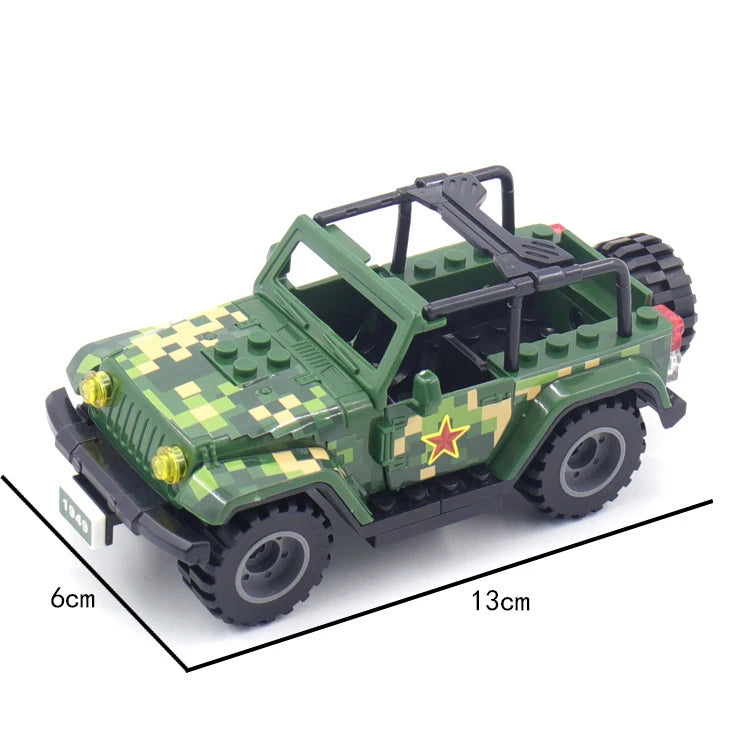 Military Special Forces Police SWAT Gangster Weapons Guns Mortar Jeeps Off-Road Armored Vehicle Model Soldier Building Block Toy