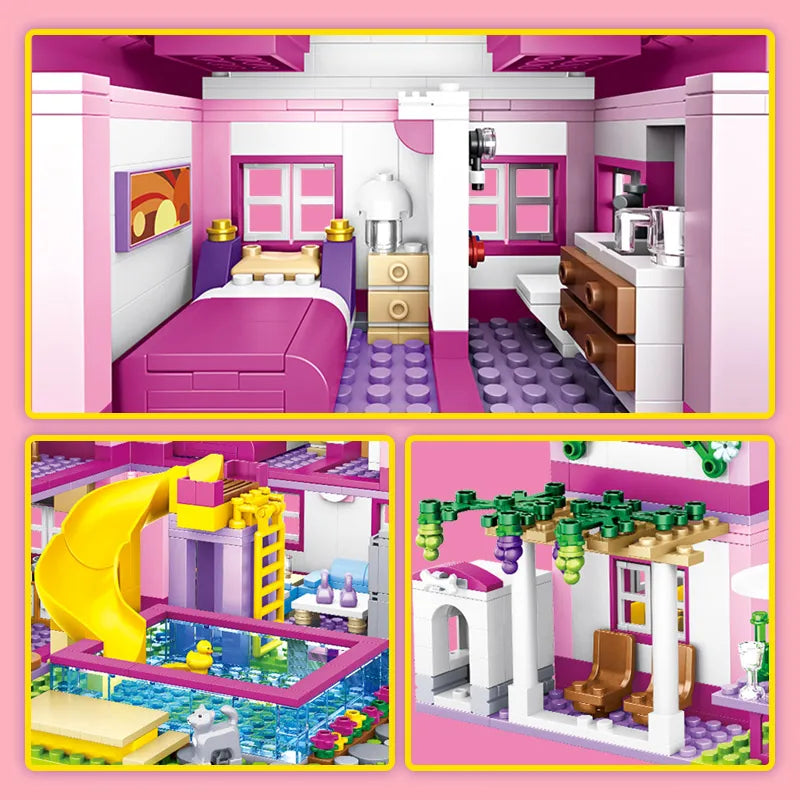 ZKZC 1018pcs City 1 Change 3 Summer Double-storey Villa House Building Blocks Friends Garden Flower Figures Bricks Toys Girls