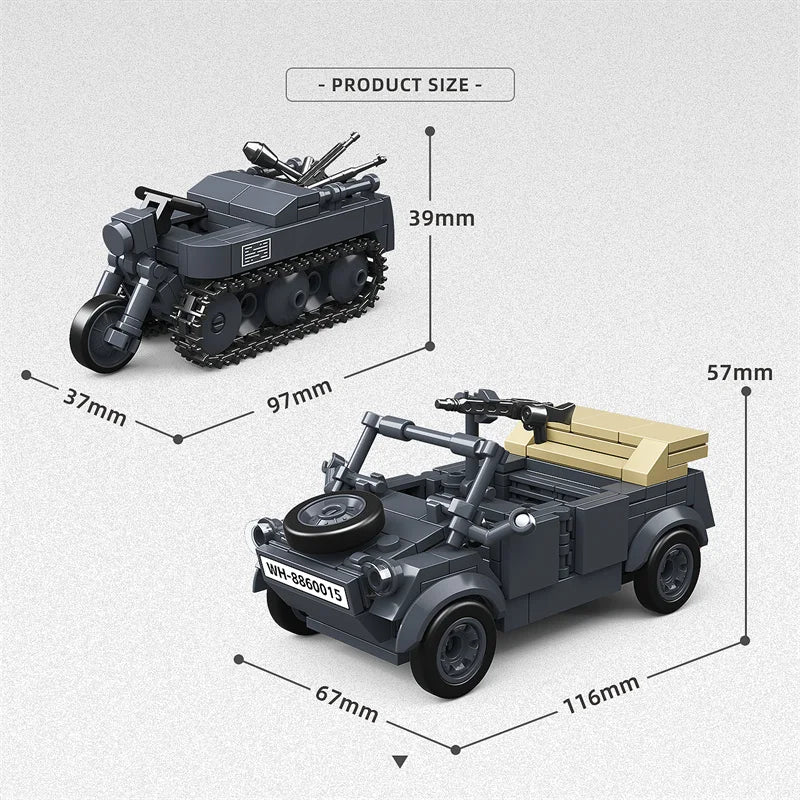 World War II half-track motorcycle VW82 bucket truck German off-road truck assembly model building blocks boy toy car gift
