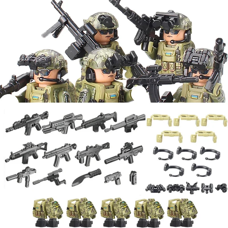 Military Army Figures Building Blocks SWAT Ghost Commando Special Forces Soldier Weapons Gun Hat Shield Belt AK Mini Bricks Toy - CADA BRICKS®