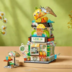 Mini City Japanese Street View Modular Villa Retro Lemon Tea Shop Store Friends House MOC Architectur Building Block Set for Kid
