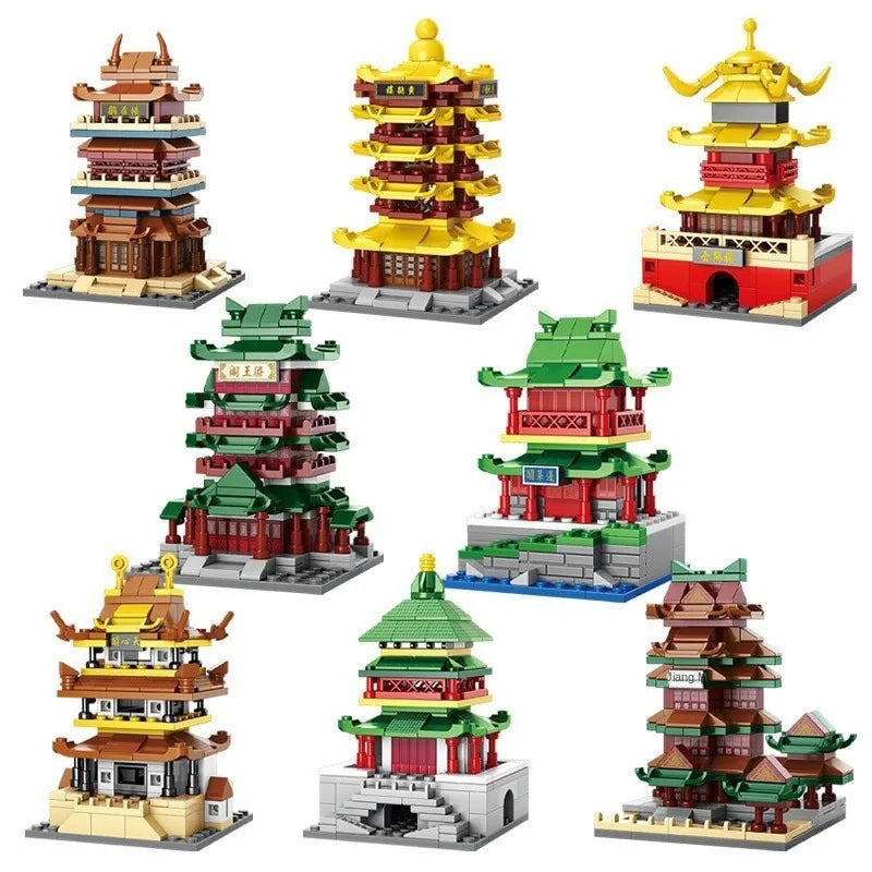 Eight Famous Buildings in Chinese Style, Yellow Crane Tower, Street View Assembly, Block Model Toys