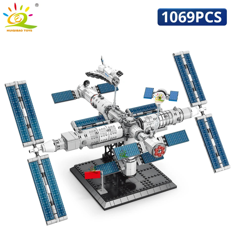 HUIQIBAO Aviation Spaceport Model Space Shuttle Rocket Launch Center Construction Building Blocks MOC Spaceship Kids Bricks Toy