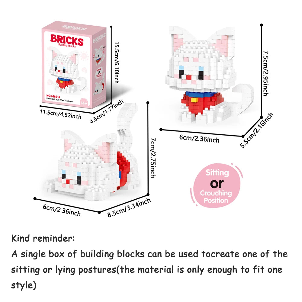 Dual Form Cat Shape Pet Series Model Micro Mini Building Blocks Toys Pocket-Sized Cuteness Pet Cat Display Decor Good For Girls - CADA BRICKS®