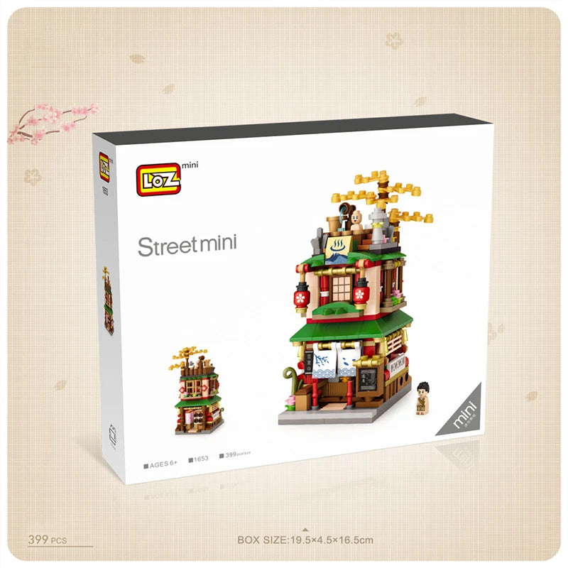Mini City Street View Noodle Shop House Building Blocks 4 in 1 Japanese Architecture Friends Figures Bricks Toys For Children