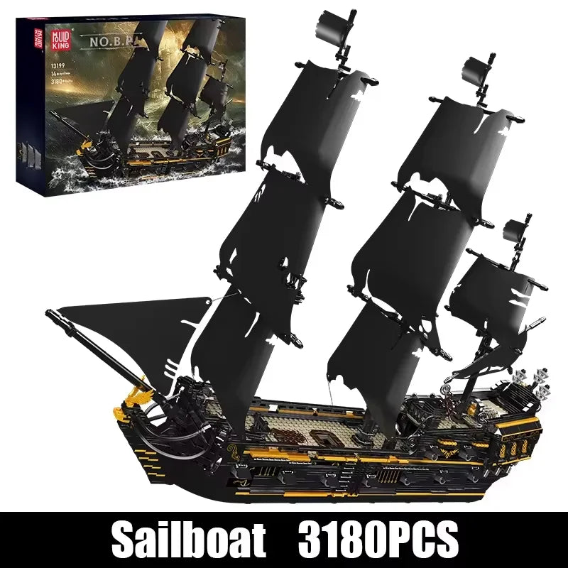 Mould King 13197 Pirate Ship Building Blocks Flying Dutchman Boat Construction Kit for Adults Kids Bricks Toys Christmas Gifts