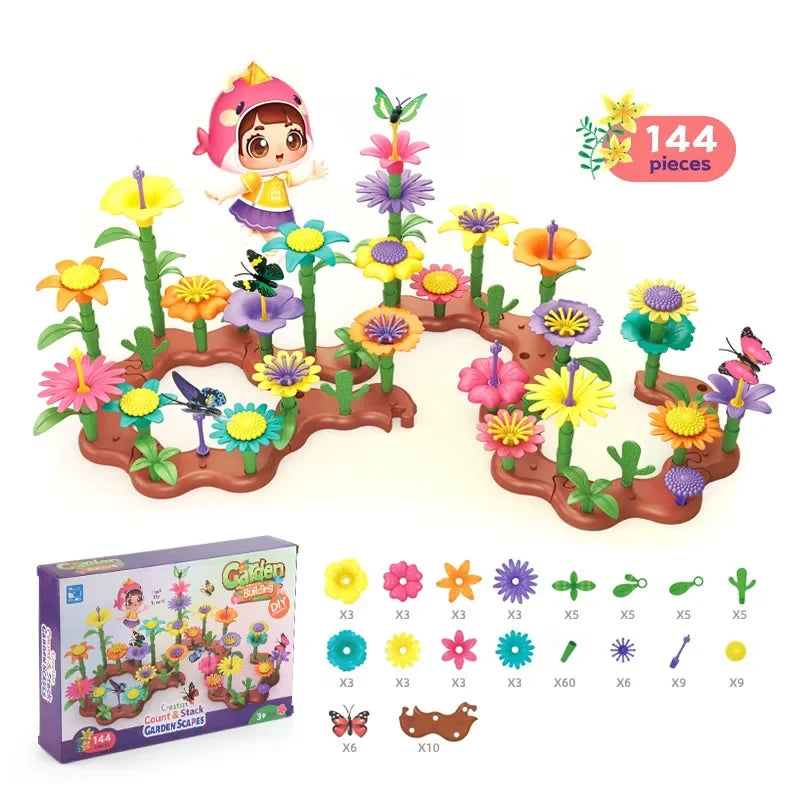 Building Blocks Flower Bouquet Girls Diy Garden Constructor Brick Playset Plant Growing Floral Assembly Educational Stacking Toy