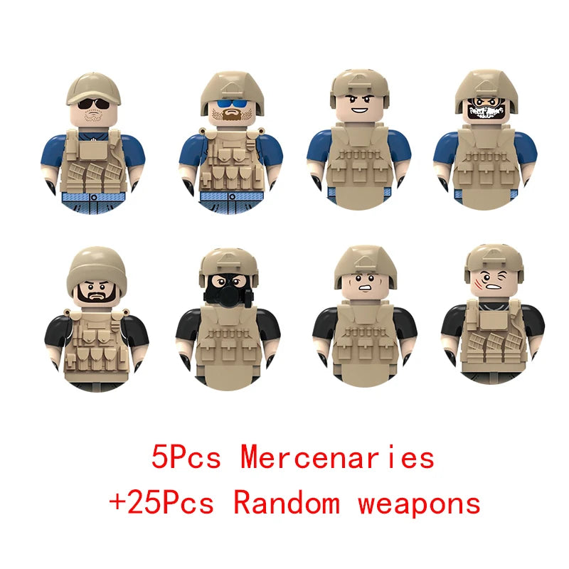 Military Special Forces Police SWAT Gangster Weapons Guns Mortar Jeeps Off-Road Armored Vehicle Model Soldier Building Block Toy