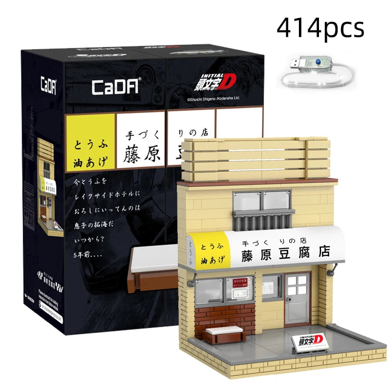 Cada Anime Initial D Tofu Shop House Model Building Blocks City Japanese Racing Car Parking Lot Bricks Toys Kid Gifts With LED - CADA BRICKS®