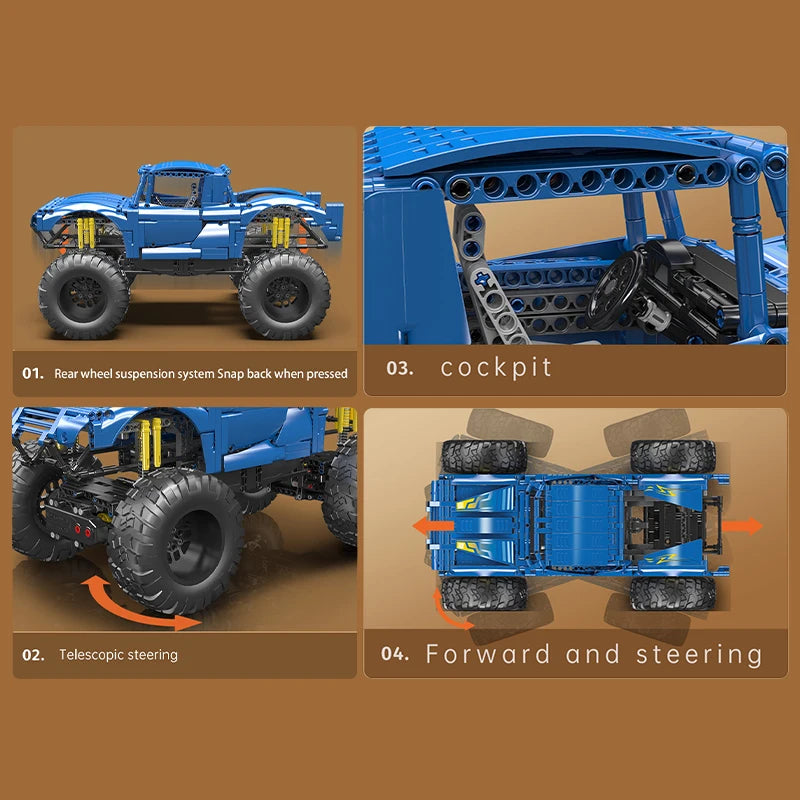 Mould King 18039 Technical Car Toys The Remote Control Big-foot Truck Building Block Assembly Car Brick Set Kids Christmas Gift