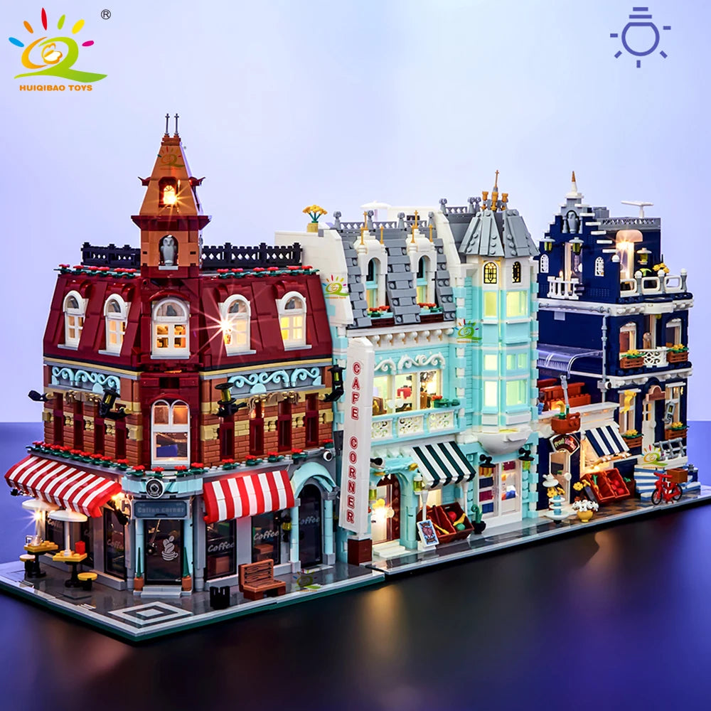 HUIQIBAO Toys MOC City Corner Coffee Shop Architecture Style Street View Micro Building Blocks for Children Construction Bricks - CADA BRICKS®