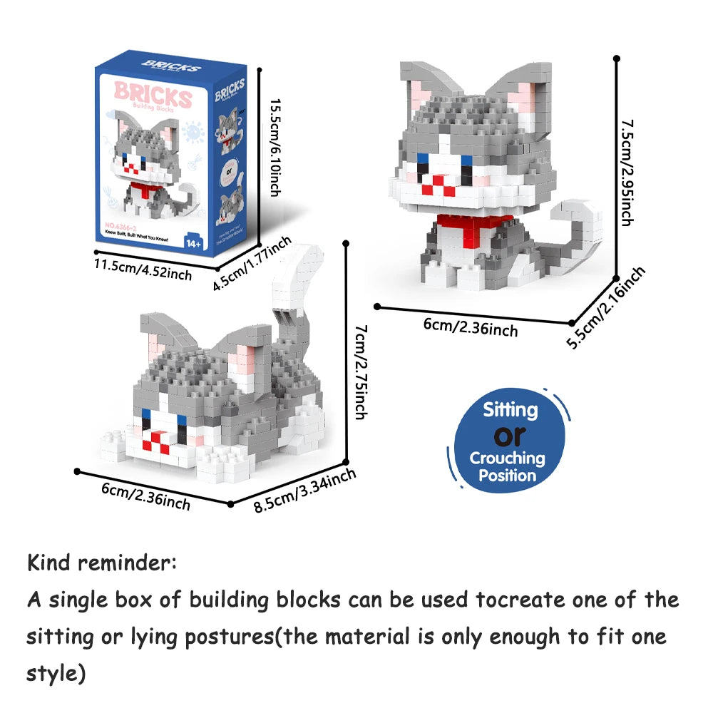 Dual Form Cat Shape Pet Series Model Micro Mini Building Blocks Toys Pocket-Sized Cuteness Pet Cat Display Decor Good For Girls - CADA BRICKS®
