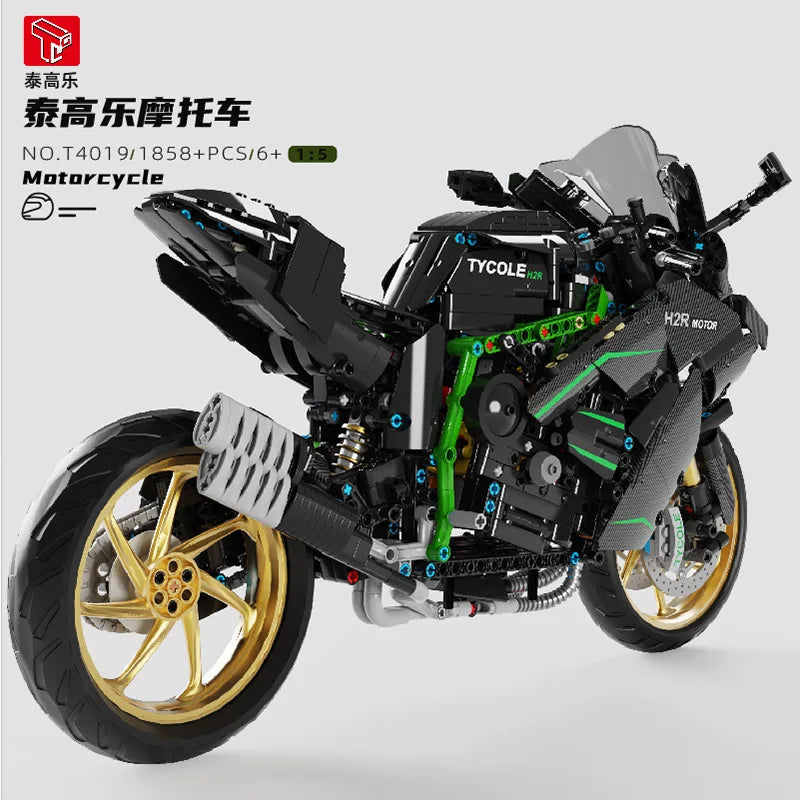Technical 1:5 H2R City Motorcycle Car Model Building Blocks MOC Racing Motobike Vehicles Bricks Toy for Kids Children Gifts