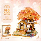 Forest House Building Blocks 3D Cherry Blossom Tree House Architecture Bricks Model Log Cabin Toys For Kids Santa Gift MZ322