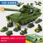 Fire truck building blocks 10 in 1 Police car Aircraft Tank warship excavator robot Building bricks Boy toy Children's gift