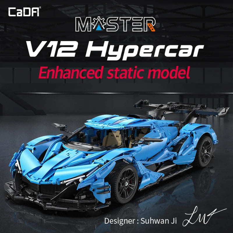 Cada 3865PCS 1:8 Stad Blauwe Raceauto V12 Hypercar Model Bouwstenen Beroemde Supercar Sportvoertuig Bakstenen Speelgoed Cadeaus
