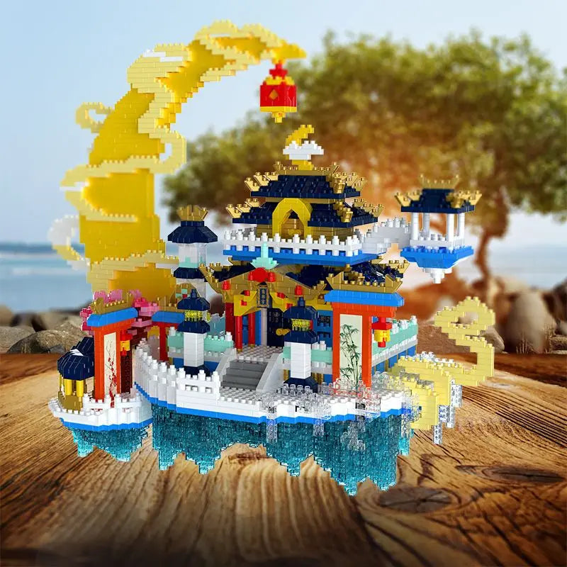 iDEA Chinese Moon Palace Micro Diamond Block China Mythology Wonderland Architecture Nanobrick Building Brick Toy With Light