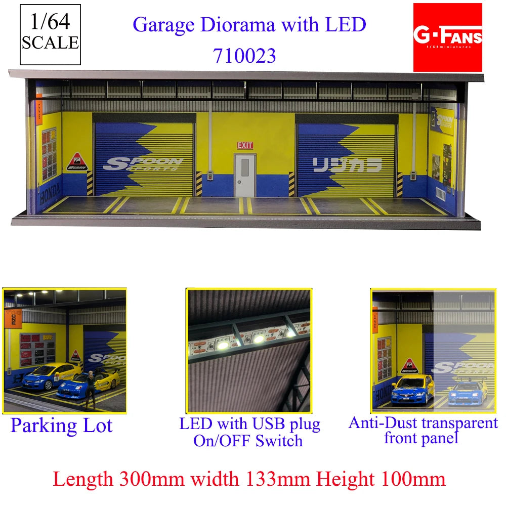GFans NEW Model 1:64 Scale Diorama Car Garage Model With LED Lights Parking Lots City DIY Model Sets Collection Display Gifts