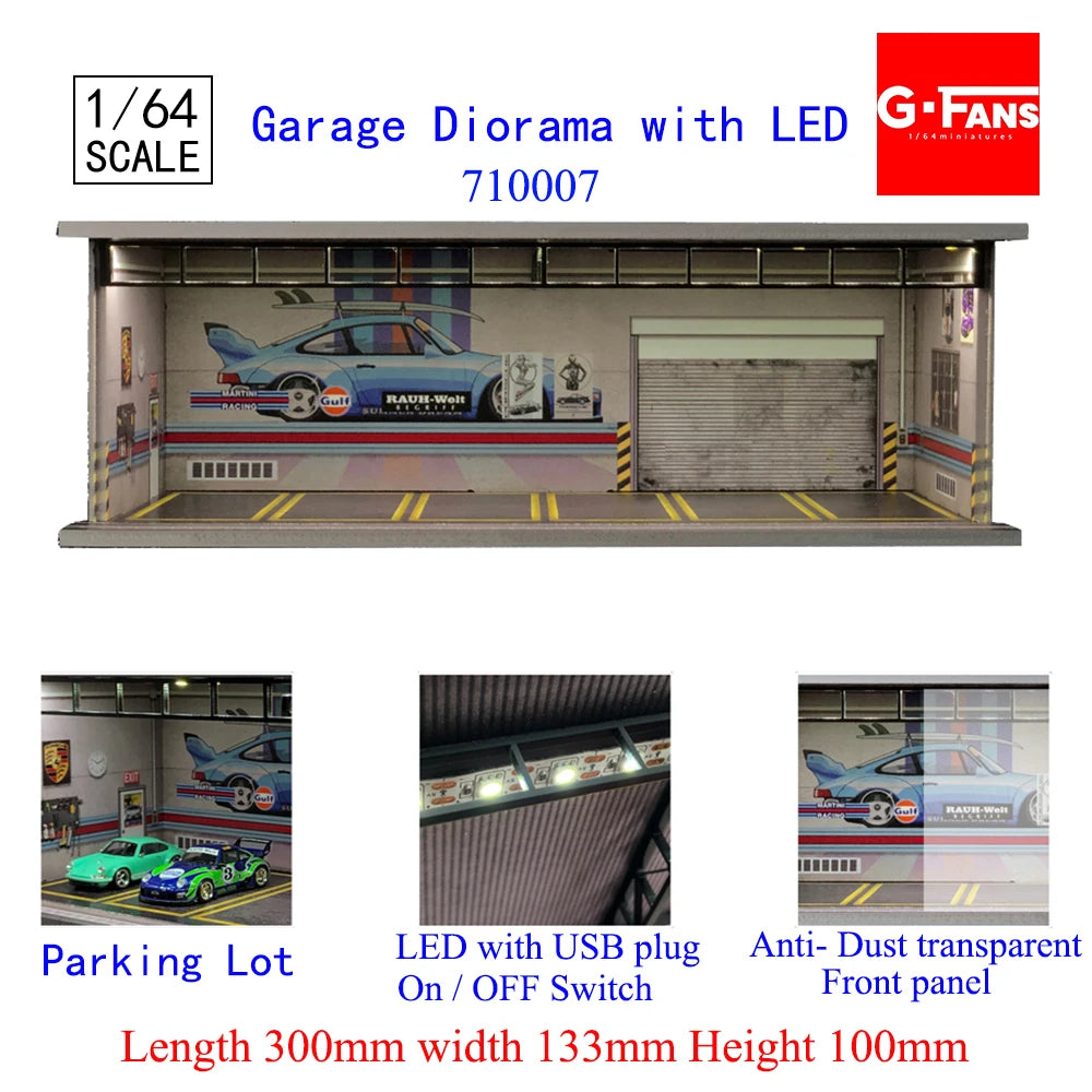 GFans NEW Model 1:64 Scale Diorama Car Garage Model With LED Lights Parking Lots City DIY Model Sets Collection Display Gifts