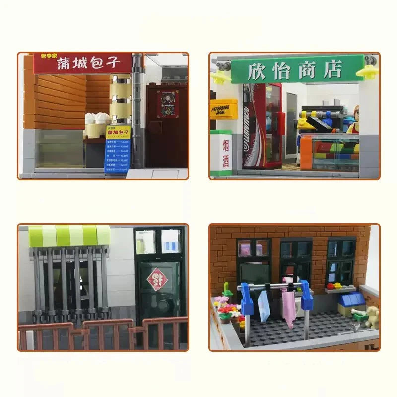 Chinese village hairdressers House Breakfast bar Buildings Sets,City Apartment Store Model Modular Buildings Blocks Gift 3165PCS