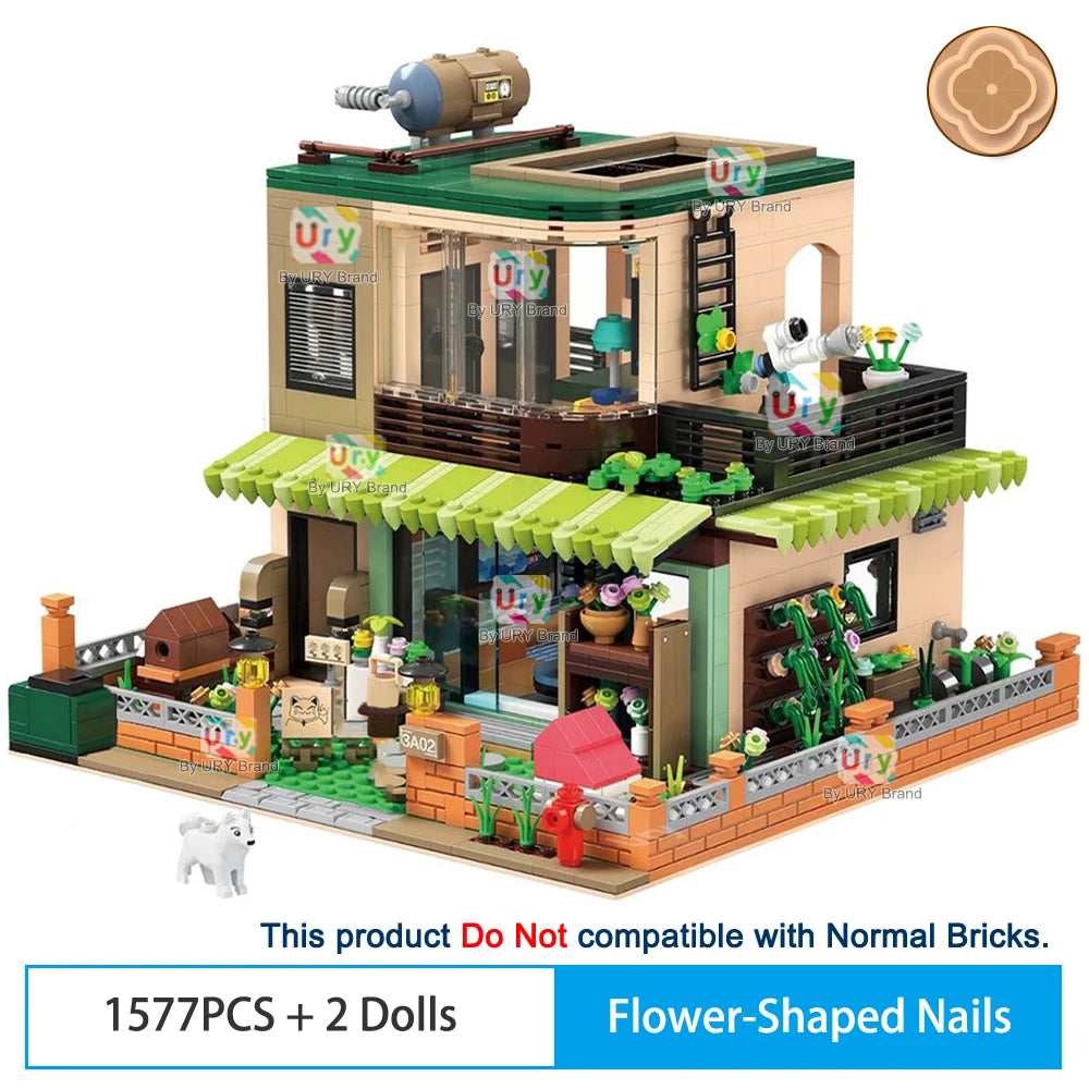 City Street View Modular Japanese Traditional Single-family Villa Retro Flower House MOC Architecture Building Block Toy for Kid