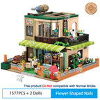 City Street View Modular Japanese Traditional Single-family Villa Retro Flower House MOC Architecture Building Block Toy for Kid