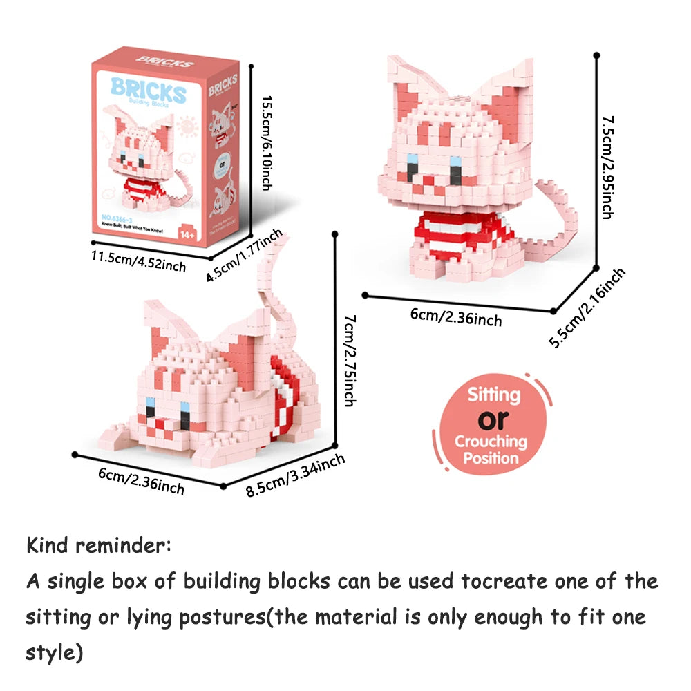 Dual Form Cat Shape Pet Series Model Micro Mini Building Blocks Toys Pocket-Sized Cuteness Pet Cat Display Decor Good For Girls - CADA BRICKS®
