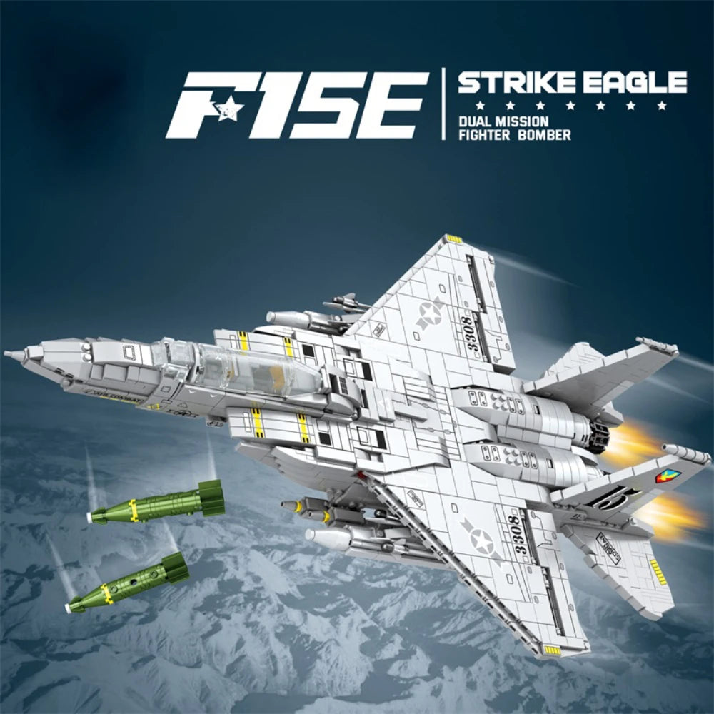 F-15E Strike Eagle Figure Building Set, Jet Fighter Military Collectible Toy, 2216 Pcs, Creative Gift for Adult Kid Boy Girl 14+