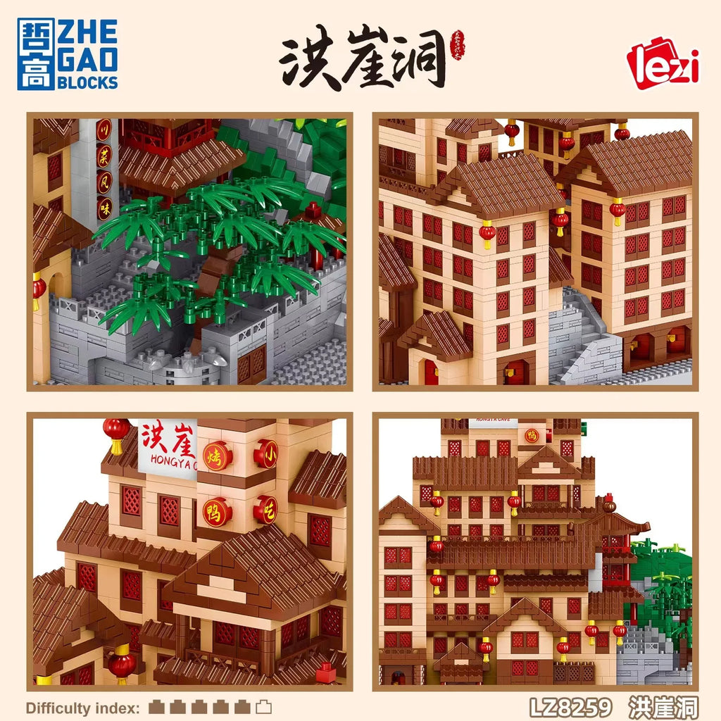 4088pcs Lezi mini Blocks Building Bricks Toys Adult Puzzle Chinese Architecture Hongya Cave Chongqing Home Decorations Gift 8259
