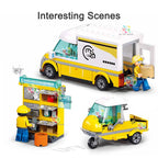 City Traffic Car Yellow Logistics Container Van Truck Express Station Set Figures Model Building Blocks DIY Toys for Boys Gifts